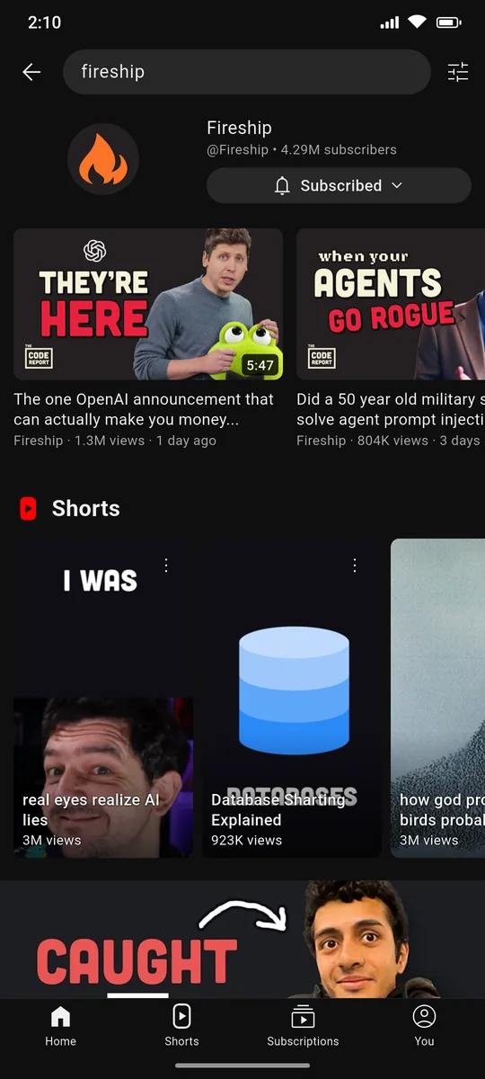 Search: Channels, videos and Shorts, with filters
