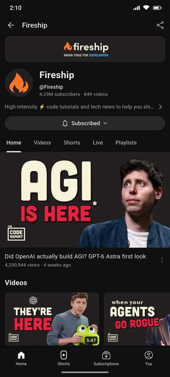 Channels: Videos, Shorts, live and playlists